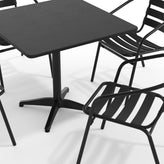 Lila 31.5'' Black Square Aluminum Indoor-Outdoor Table Set with 4 Black Slat Back Chairs