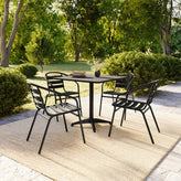Lila 31.5'' Black Square Aluminum Indoor-Outdoor Table Set with 4 Black Slat Back Chairs