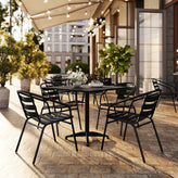 Lila 31.5'' Black Square Aluminum Indoor-Outdoor Table Set with 4 Black Slat Back Chairs
