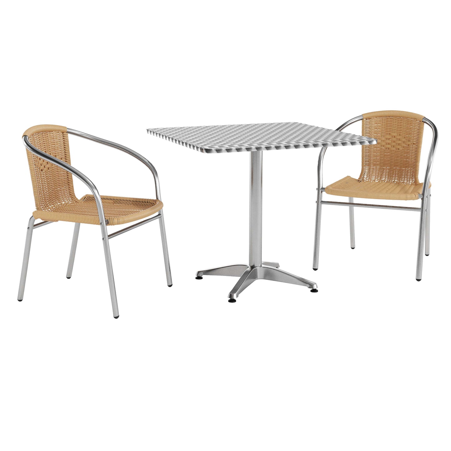 Lila 31.5'' Square Aluminum Indoor-Outdoor Table Set with 2 Beige Rattan Chairs