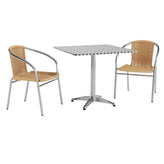 Lila 31.5'' Square Aluminum Indoor-Outdoor Table Set with 2 Beige Rattan Chairs