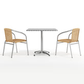 Lila 31.5'' Square Aluminum Indoor-Outdoor Table Set with 2 Beige Rattan Chairs
