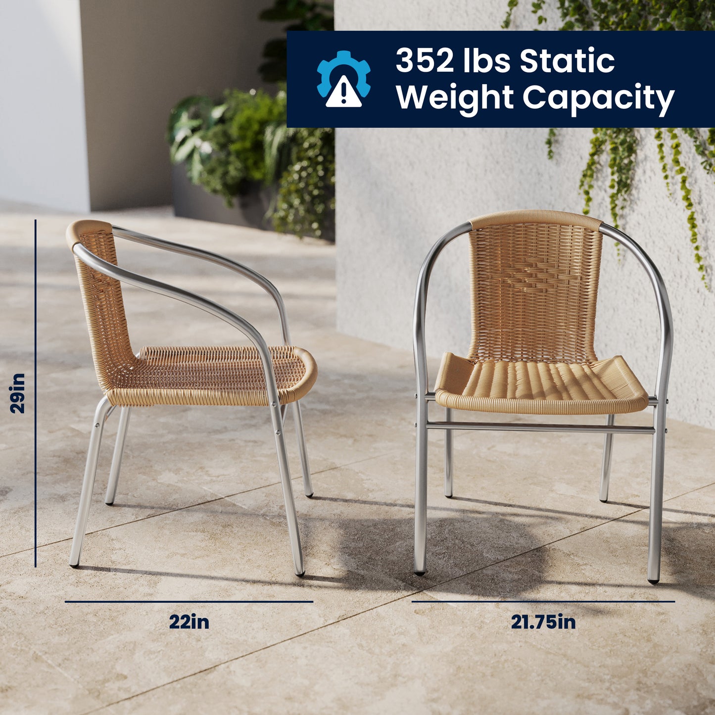 Lila 31.5'' Square Aluminum Indoor-Outdoor Table Set with 2 Beige Rattan Chairs