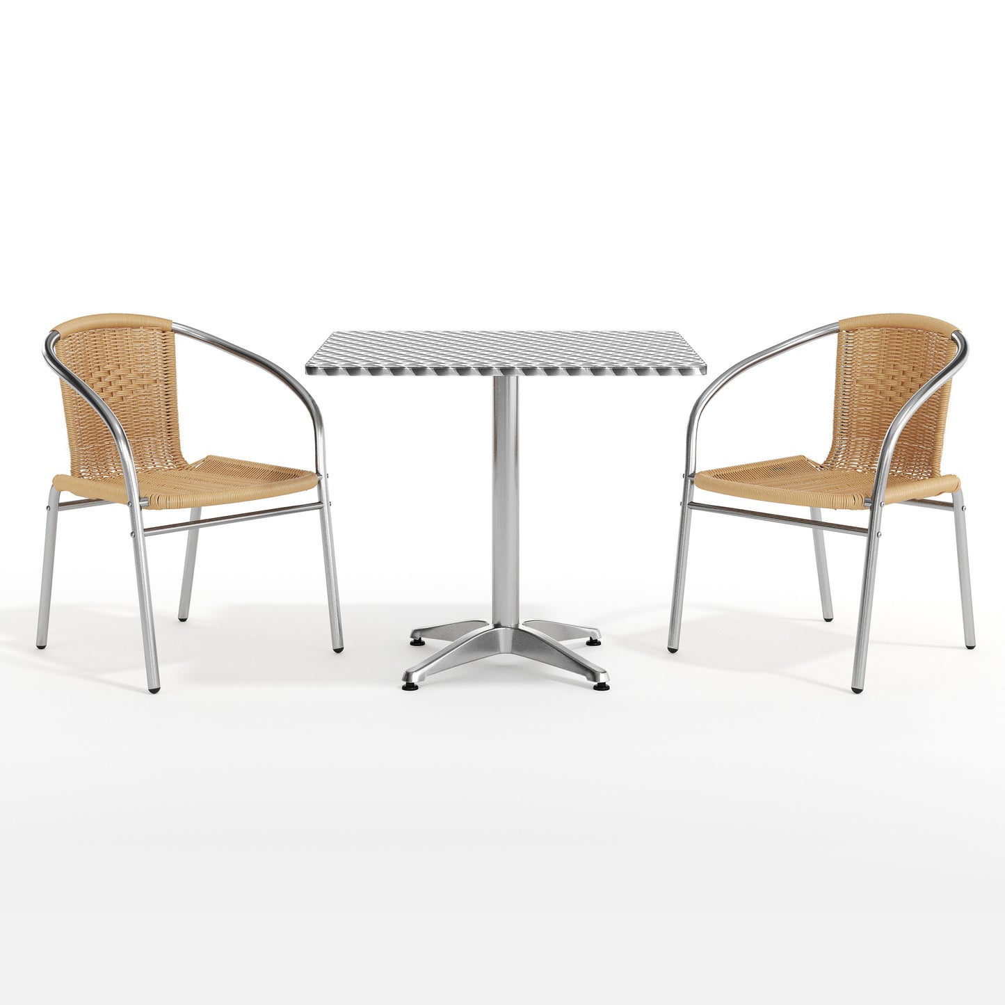 Lila 31.5'' Square Aluminum Indoor-Outdoor Table Set with 2 Beige Rattan Chairs