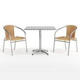 Lila 31.5'' Square Aluminum Indoor-Outdoor Table Set with 2 Beige Rattan Chairs