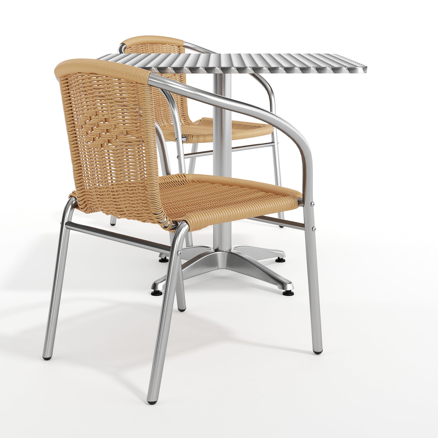 Lila 31.5'' Square Aluminum Indoor-Outdoor Table Set with 2 Beige Rattan Chairs
