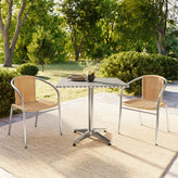 Lila 31.5'' Square Aluminum Indoor-Outdoor Table Set with 2 Beige Rattan Chairs