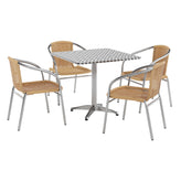 Lila 31.5'' Square Aluminum Indoor-Outdoor Table Set with 4 Beige Rattan Chairs