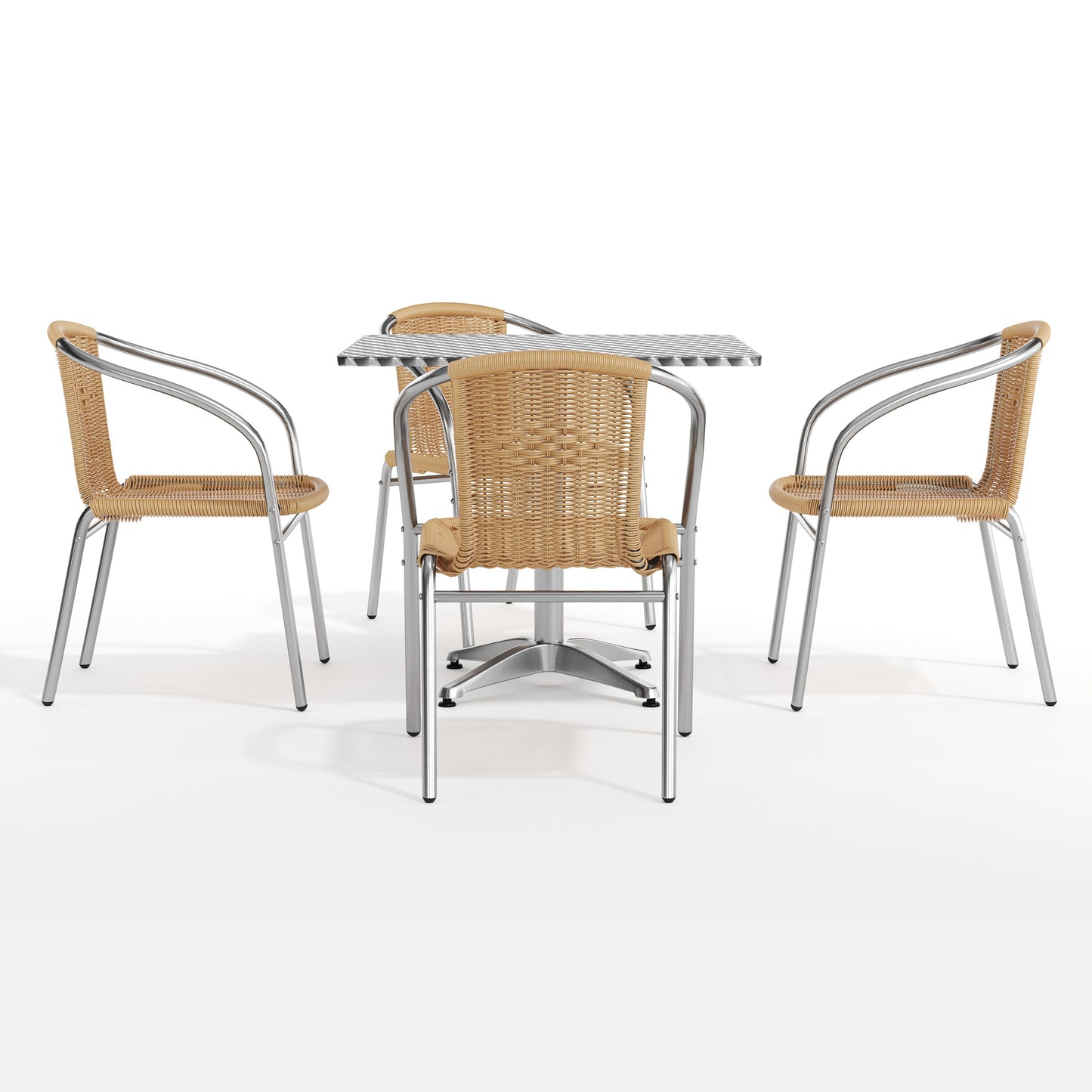 Lila 31.5'' Square Aluminum Indoor-Outdoor Table Set with 4 Beige Rattan Chairs