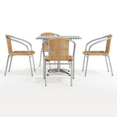 Lila 31.5'' Square Aluminum Indoor-Outdoor Table Set with 4 Beige Rattan Chairs