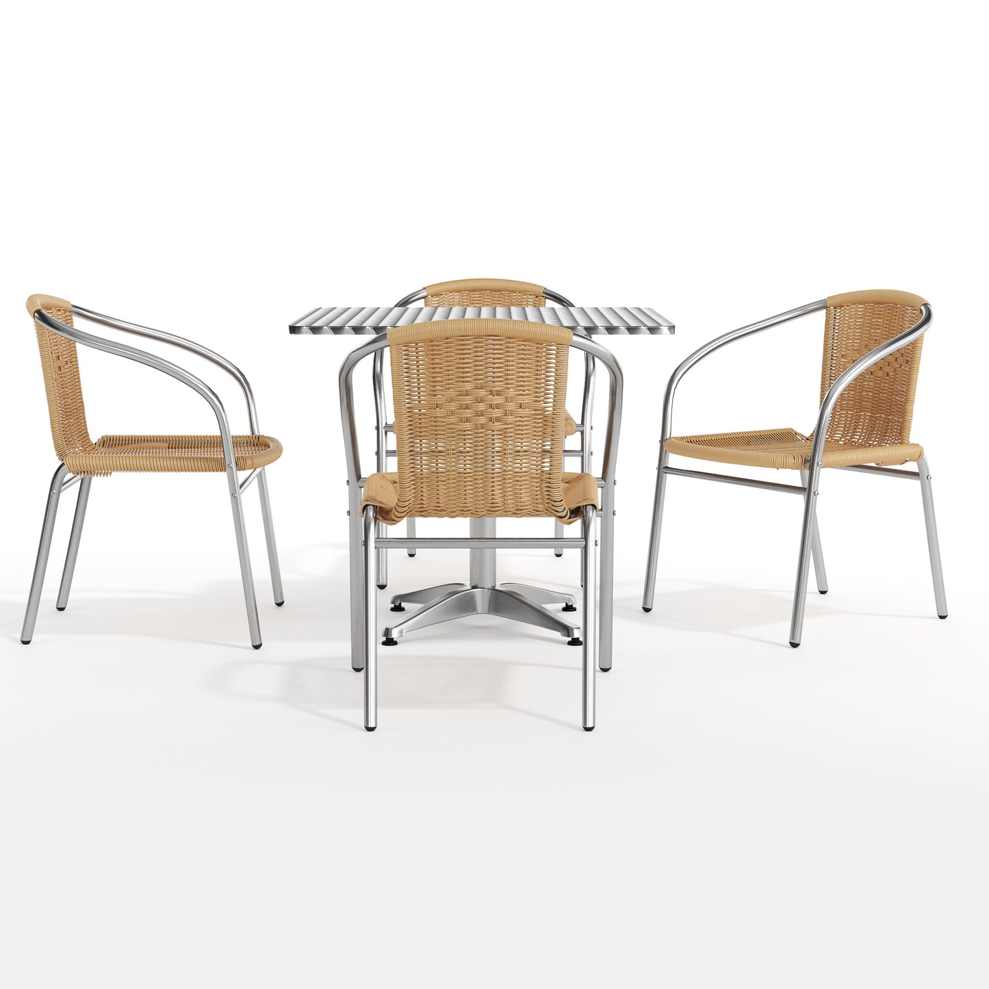 Lila 31.5'' Square Aluminum Indoor-Outdoor Table Set with 4 Beige Rattan Chairs