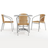 Lila 31.5'' Square Aluminum Indoor-Outdoor Table Set with 4 Beige Rattan Chairs