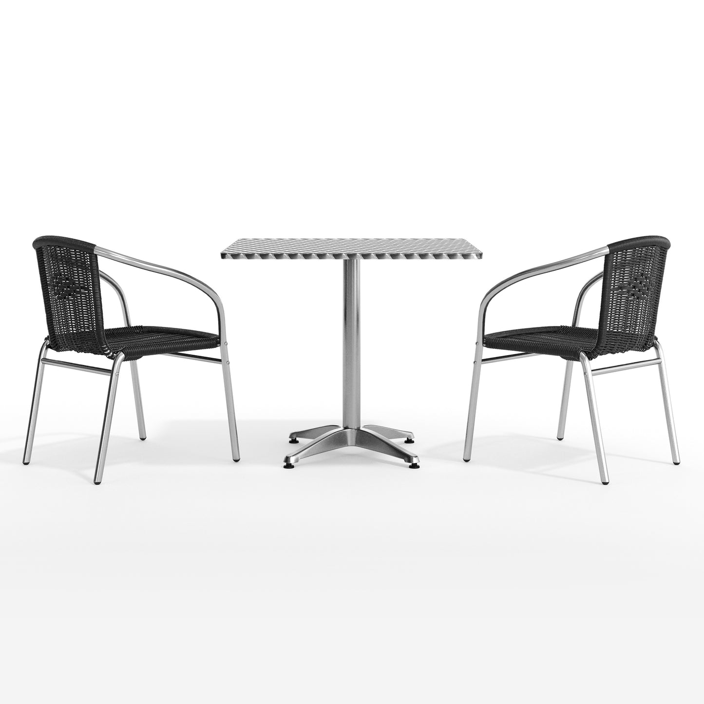 Lila 31.5'' Square Aluminum Indoor-Outdoor Table Set with 2 Black Rattan Chairs