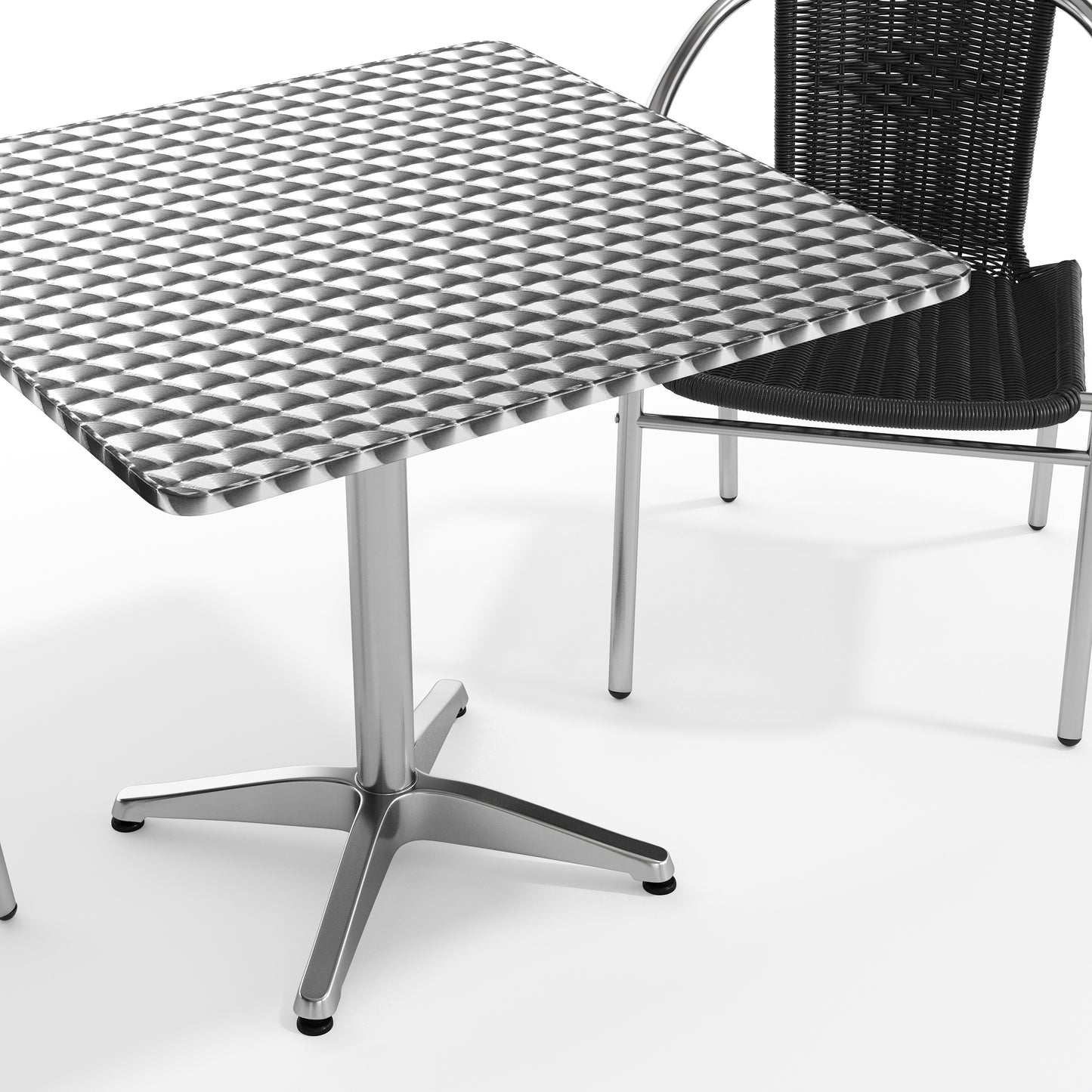 Lila 31.5'' Square Aluminum Indoor-Outdoor Table Set with 2 Black Rattan Chairs