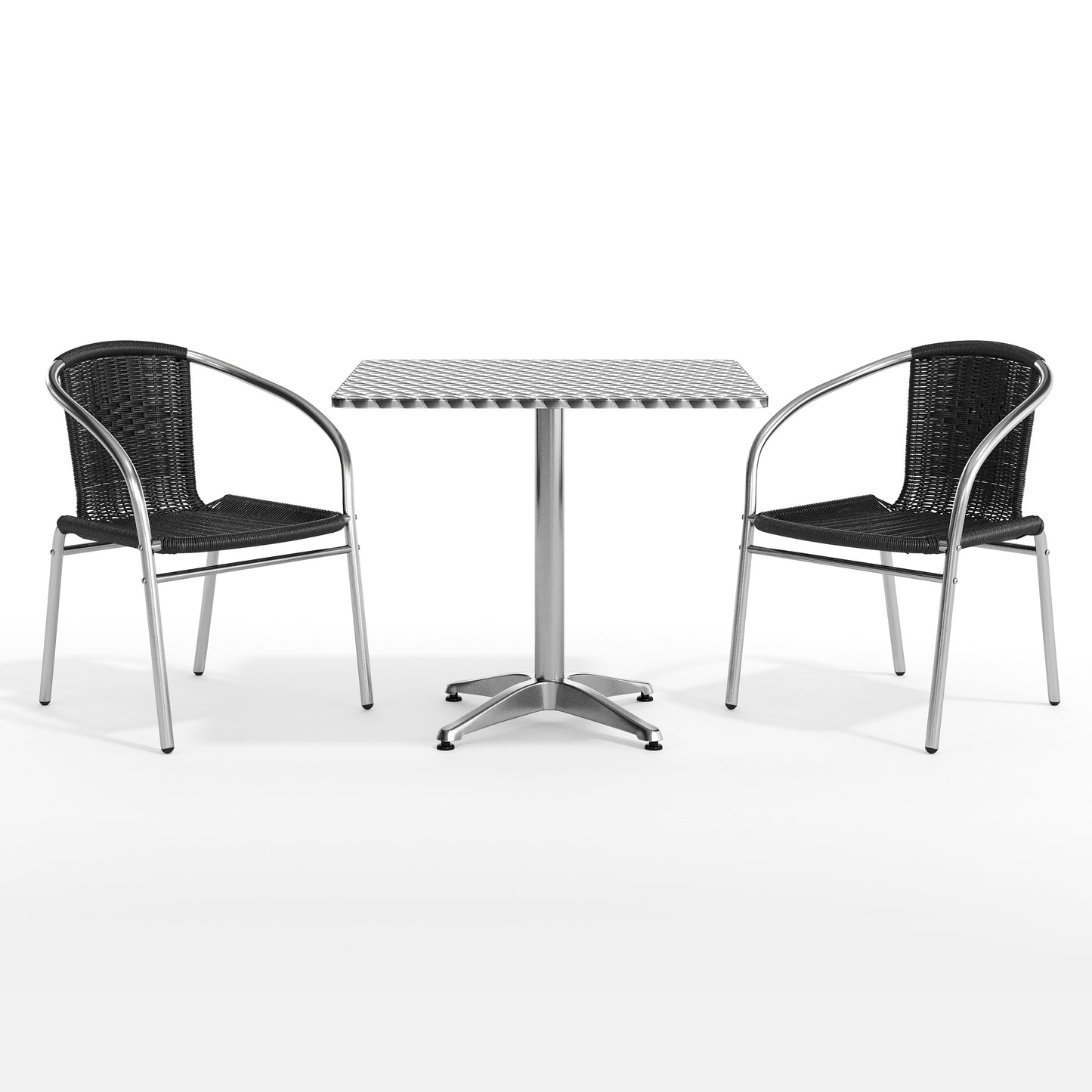 Lila 31.5'' Square Aluminum Indoor-Outdoor Table Set with 2 Black Rattan Chairs