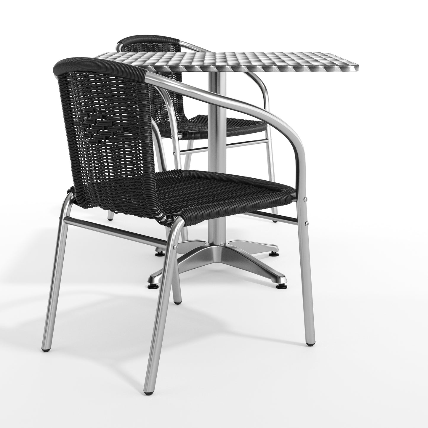 Lila 31.5'' Square Aluminum Indoor-Outdoor Table Set with 2 Black Rattan Chairs