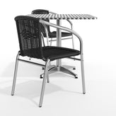 Lila 31.5'' Square Aluminum Indoor-Outdoor Table Set with 2 Black Rattan Chairs