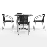 Lila 31.5'' Square Aluminum Indoor-Outdoor Table Set with 4 Black Rattan Chairs