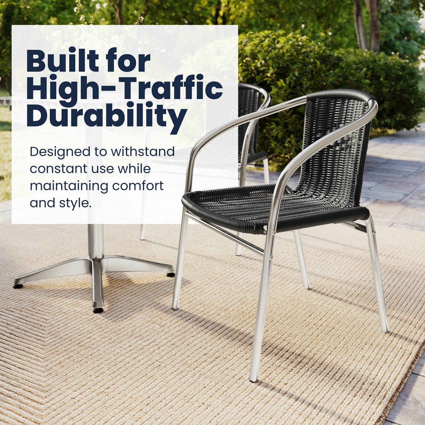 Lila 31.5'' Square Aluminum Indoor-Outdoor Table Set with 4 Black Rattan Chairs