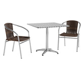 Lila 31.5'' Square Aluminum Indoor-Outdoor Table Set with 2 Dark Brown Rattan Chairs