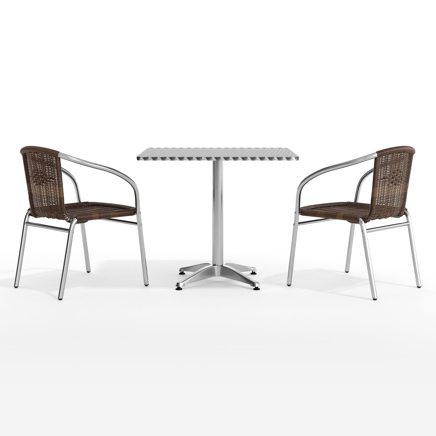 Lila 31.5'' Square Aluminum Indoor-Outdoor Table Set with 2 Dark Brown Rattan Chairs