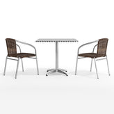 Lila 31.5'' Square Aluminum Indoor-Outdoor Table Set with 2 Dark Brown Rattan Chairs