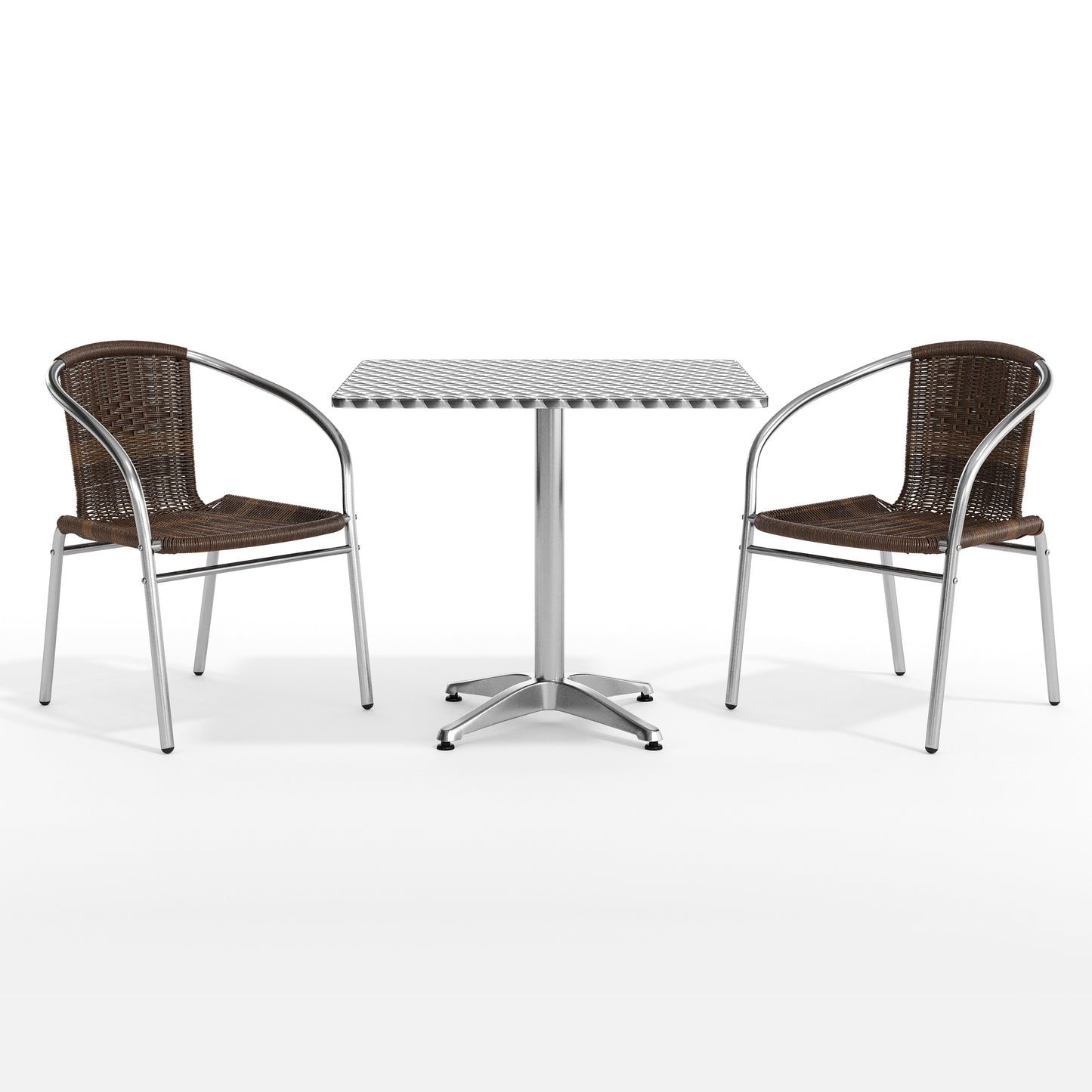 Lila 31.5'' Square Aluminum Indoor-Outdoor Table Set with 2 Dark Brown Rattan Chairs