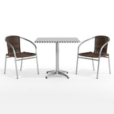 Lila 31.5'' Square Aluminum Indoor-Outdoor Table Set with 2 Dark Brown Rattan Chairs