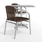 Lila 31.5'' Square Aluminum Indoor-Outdoor Table Set with 2 Dark Brown Rattan Chairs
