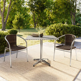 Lila 31.5'' Square Aluminum Indoor-Outdoor Table Set with 2 Dark Brown Rattan Chairs