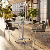 Lila 31.5'' Square Aluminum Indoor-Outdoor Table Set with 2 Dark Brown Rattan Chairs