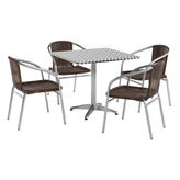 Lila 31.5'' Square Aluminum Indoor-Outdoor Table Set with 4 Dark Brown Rattan Chairs