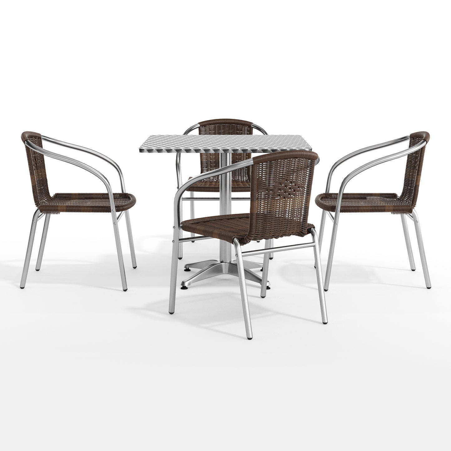 Lila 31.5'' Square Aluminum Indoor-Outdoor Table Set with 4 Dark Brown Rattan Chairs