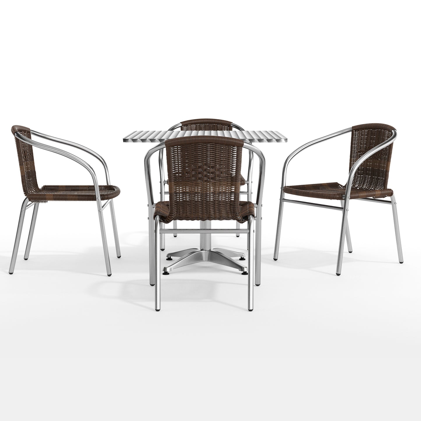 Lila 31.5'' Square Aluminum Indoor-Outdoor Table Set with 4 Dark Brown Rattan Chairs