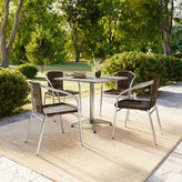 Lila 31.5'' Square Aluminum Indoor-Outdoor Table Set with 4 Dark Brown Rattan Chairs