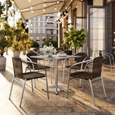 Lila 31.5'' Square Aluminum Indoor-Outdoor Table Set with 4 Dark Brown Rattan Chairs