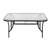 Tory Commercial Grade 35" x 59" Rectangular Patio Table with Tempered Glass Top with Umbrella Hole and Steel Tube Frame in Black