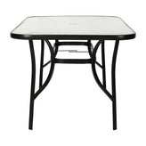 Tory Commercial Grade 35" x 59" Rectangular Patio Table with Tempered Glass Top with Umbrella Hole and Steel Tube Frame in Black