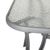 Tory Commercial Grade 35" x 59" Rectangular Patio Table with Tempered Glass Top with Umbrella Hole and Steel Tube Frame in Silver