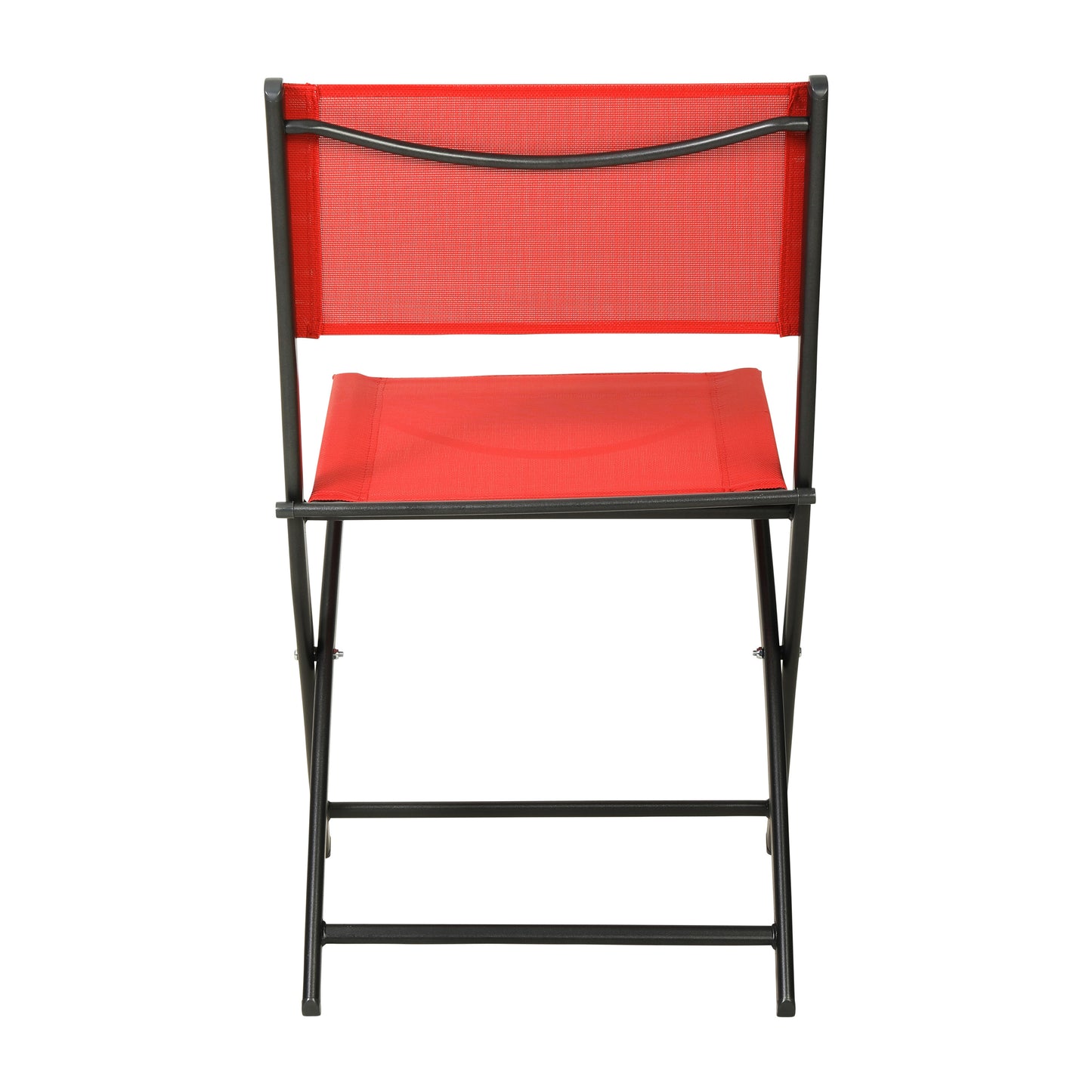 Brazos Set of 2 Commercial Grade Indoor/Outdoor Folding Chairs with Red Flex Comfort Material Backs and Seats and Black Metal Frames