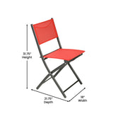 Brazos Set of 2 Commercial Grade Indoor/Outdoor Folding Chairs with Red Flex Comfort Material Backs and Seats and Black Metal Frames