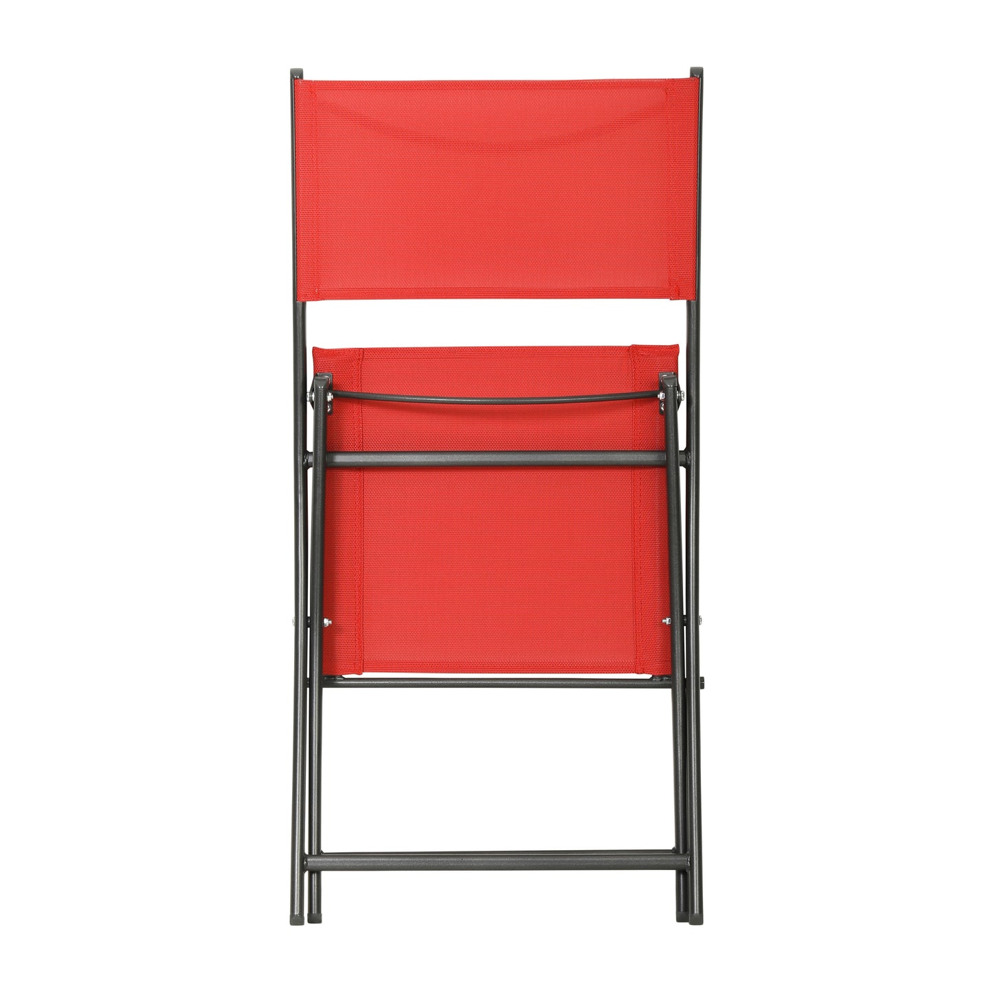Brazos Set of 2 Commercial Grade Indoor/Outdoor Folding Chairs with Red Flex Comfort Material Backs and Seats and Black Metal Frames