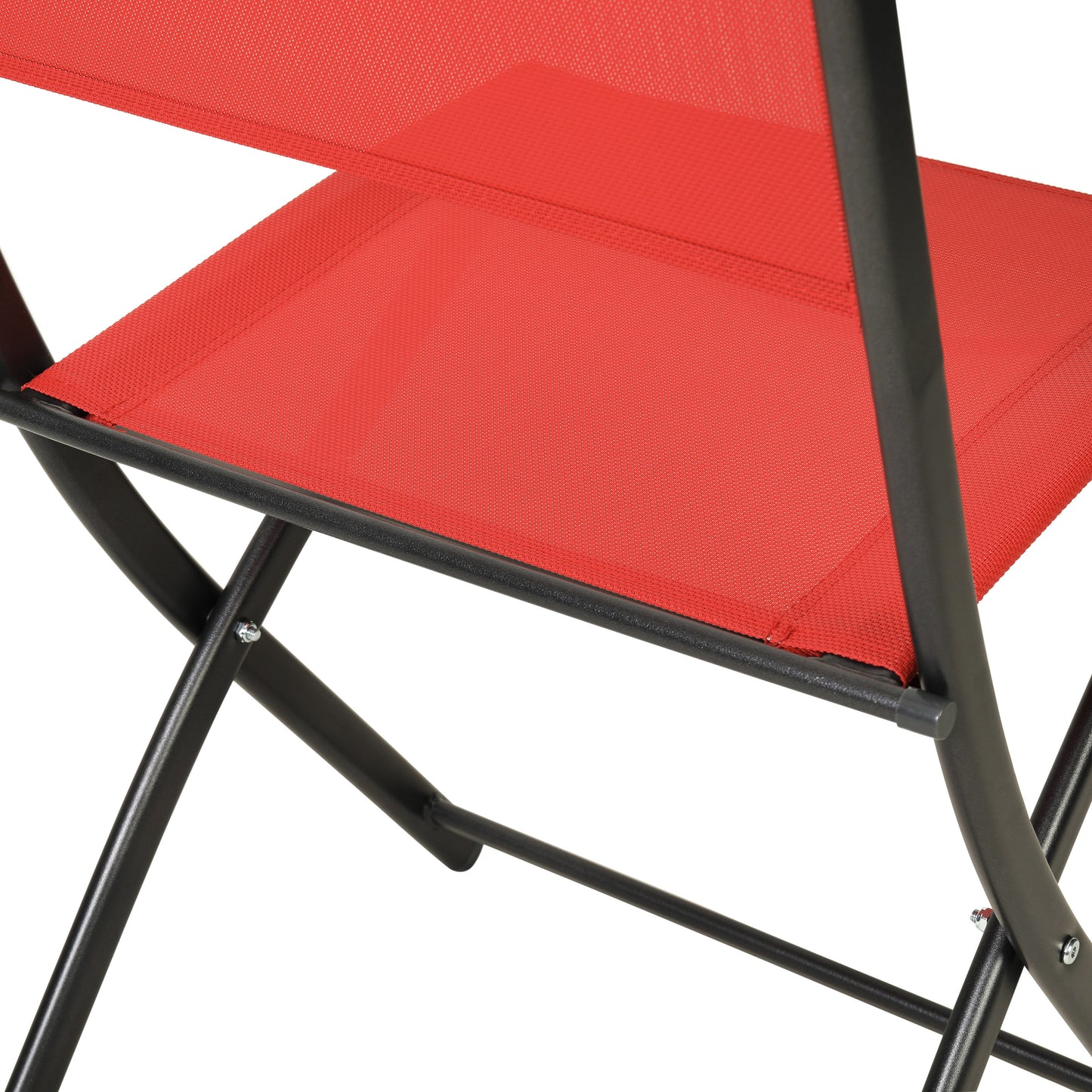Brazos Set of 2 Commercial Grade Indoor/Outdoor Folding Chairs with Red Flex Comfort Material Backs and Seats and Black Metal Frames