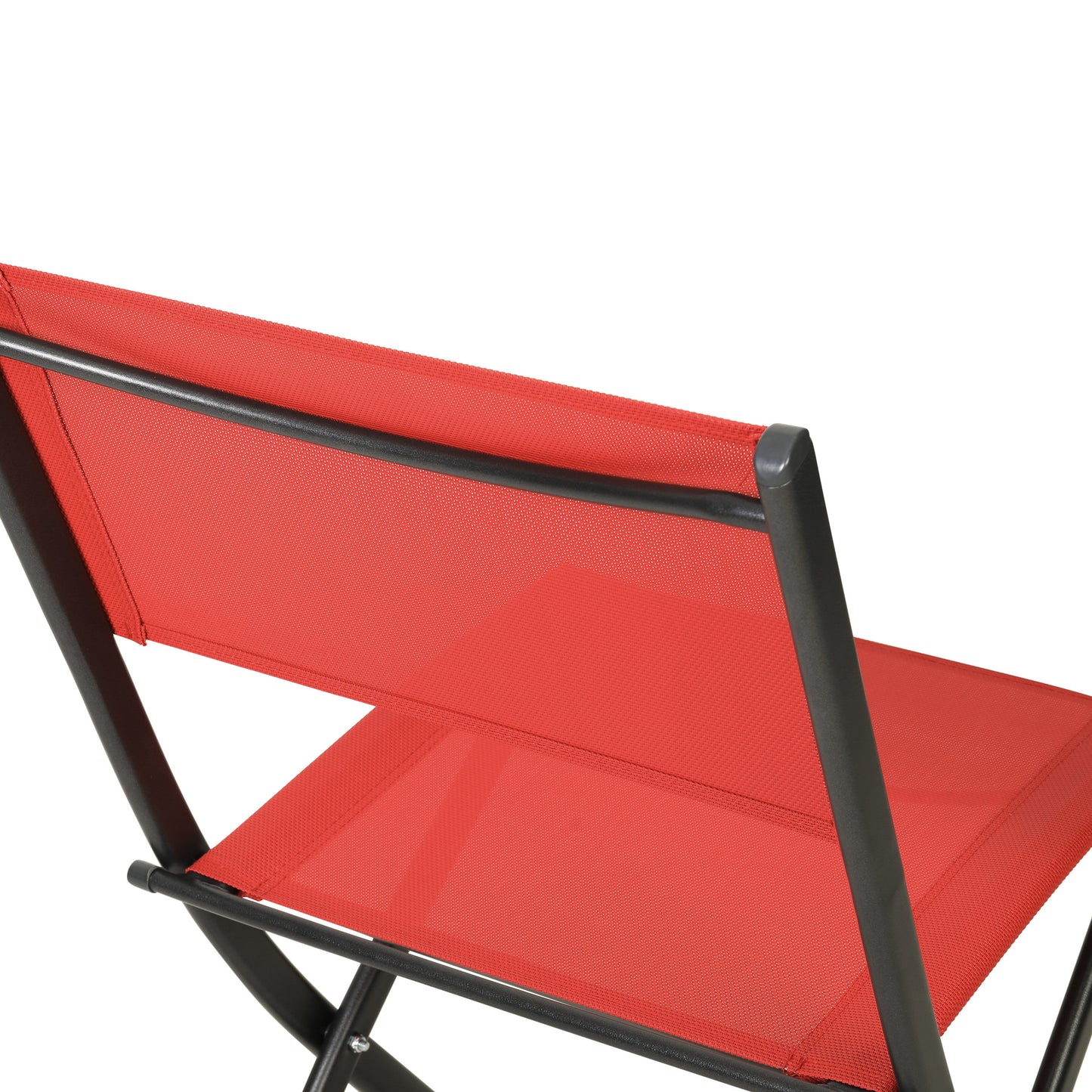 Brazos Set of 2 Commercial Grade Indoor/Outdoor Folding Chairs with Red Flex Comfort Material Backs and Seats and Black Metal Frames