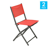 Brazos Set of 2 Commercial Grade Indoor/Outdoor Folding Chairs with Red Flex Comfort Material Backs and Seats and Black Metal Frames
