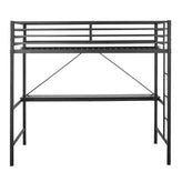 Jake Loft Bed Frame with Desk, Twin Size Metal Bed Frame with Protective Guard Rails & Ladder for Kids, Teens and Adults - Black