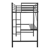 Jake Loft Bed Frame with Desk, Twin Size Metal Bed Frame with Protective Guard Rails & Ladder for Kids, Teens and Adults - Black