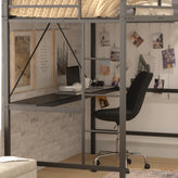 Jake Loft Bed Frame with Desk, Twin Size Metal Bed Frame with Protective Guard Rails & Ladder for Kids, Teens and Adults - Black