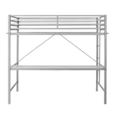 Jake Loft Bed Frame with Desk, Twin Size Metal Bed Frame with Protective Guard Rails & Ladder for Kids, Teens and Adults - Gray