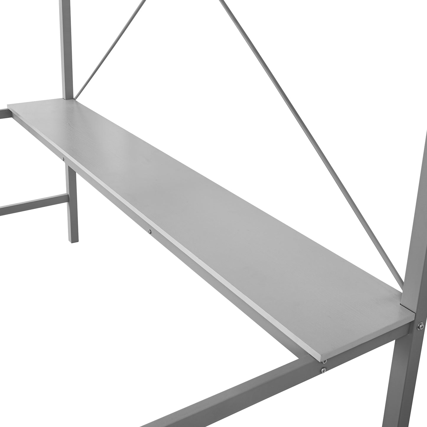 Jake Loft Bed Frame with Desk, Twin Size Metal Bed Frame with Protective Guard Rails & Ladder for Kids, Teens and Adults - Gray